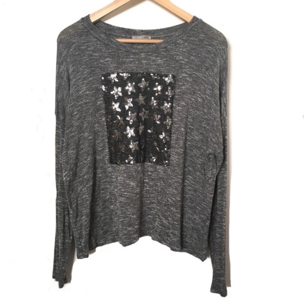 Zara Grey Sequin Star Sweater  Size L